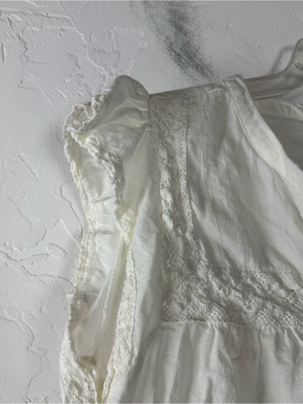 Falls Creek Popover Blouse Knit Top Shirt White Lace Button Down Boho V Neck - Picture 4 of 8